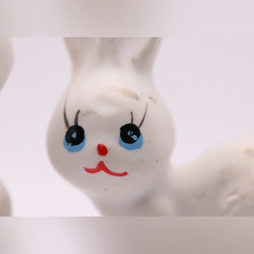 Vintage Ceramic Bunny Figurines – Set of 3 – Hand-Painted Porcelain Rabbits